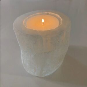 Pottery Barn Selenite LARGE 5.25” pillar candle holder - heavy! Gorgeous accent